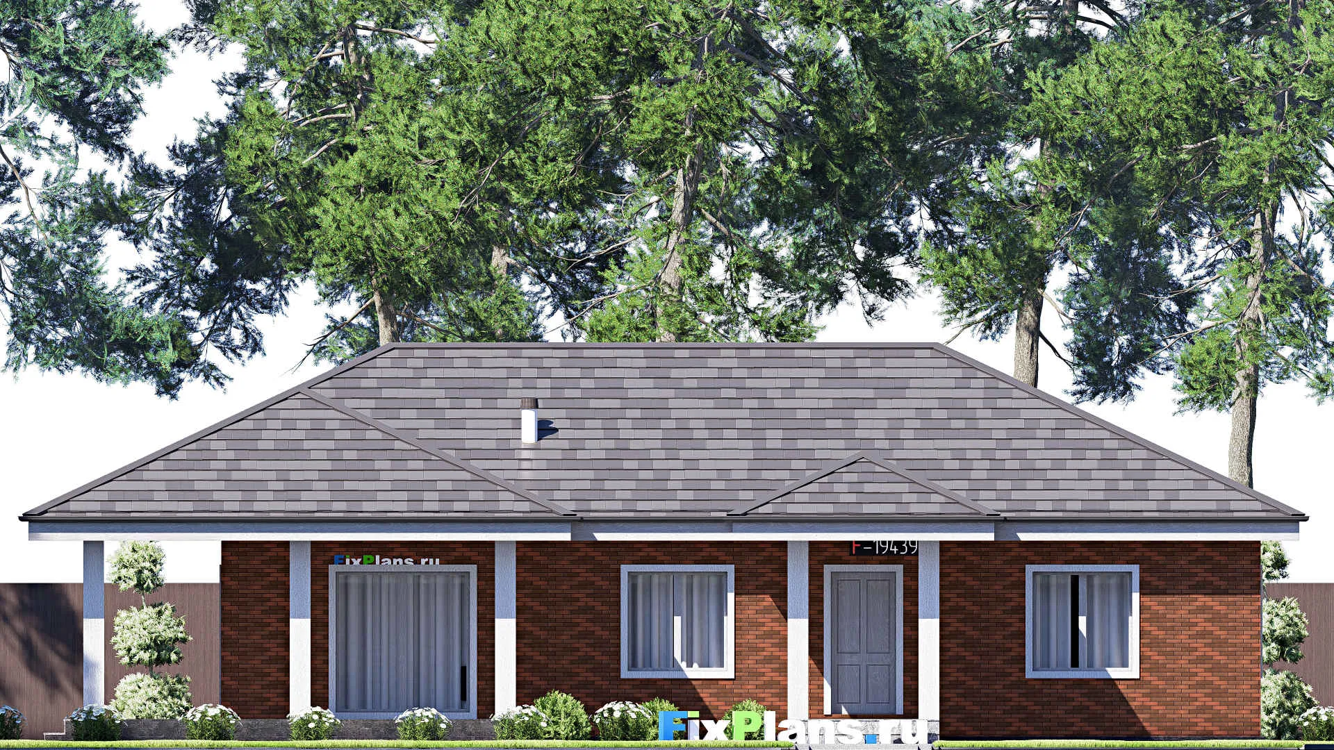 F-19439 - Проект одноэтажного дома 11 на 18, площадью 140 м² с террасой и 3 спальнями