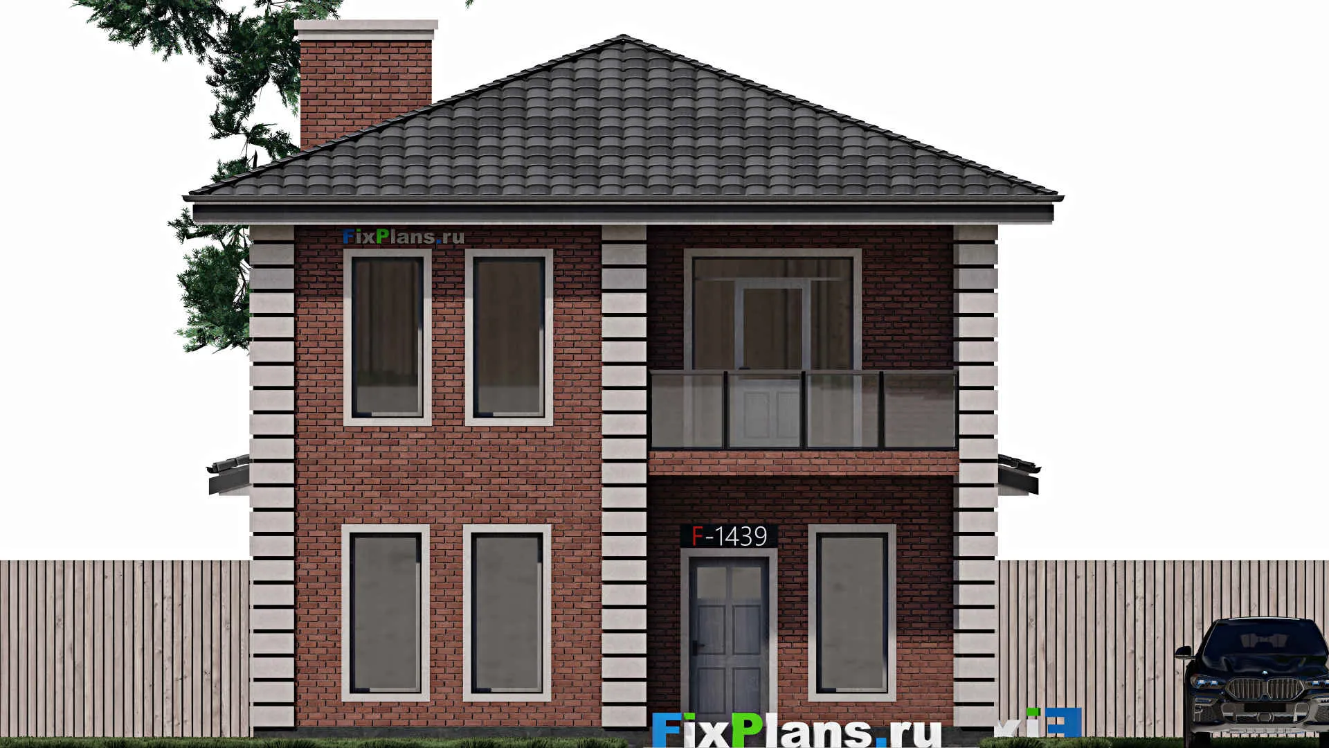 F-1439 - Проект двухэтажного дома 10 на 15, площадью 180 м² с террасой, балконом и 3 спальнями