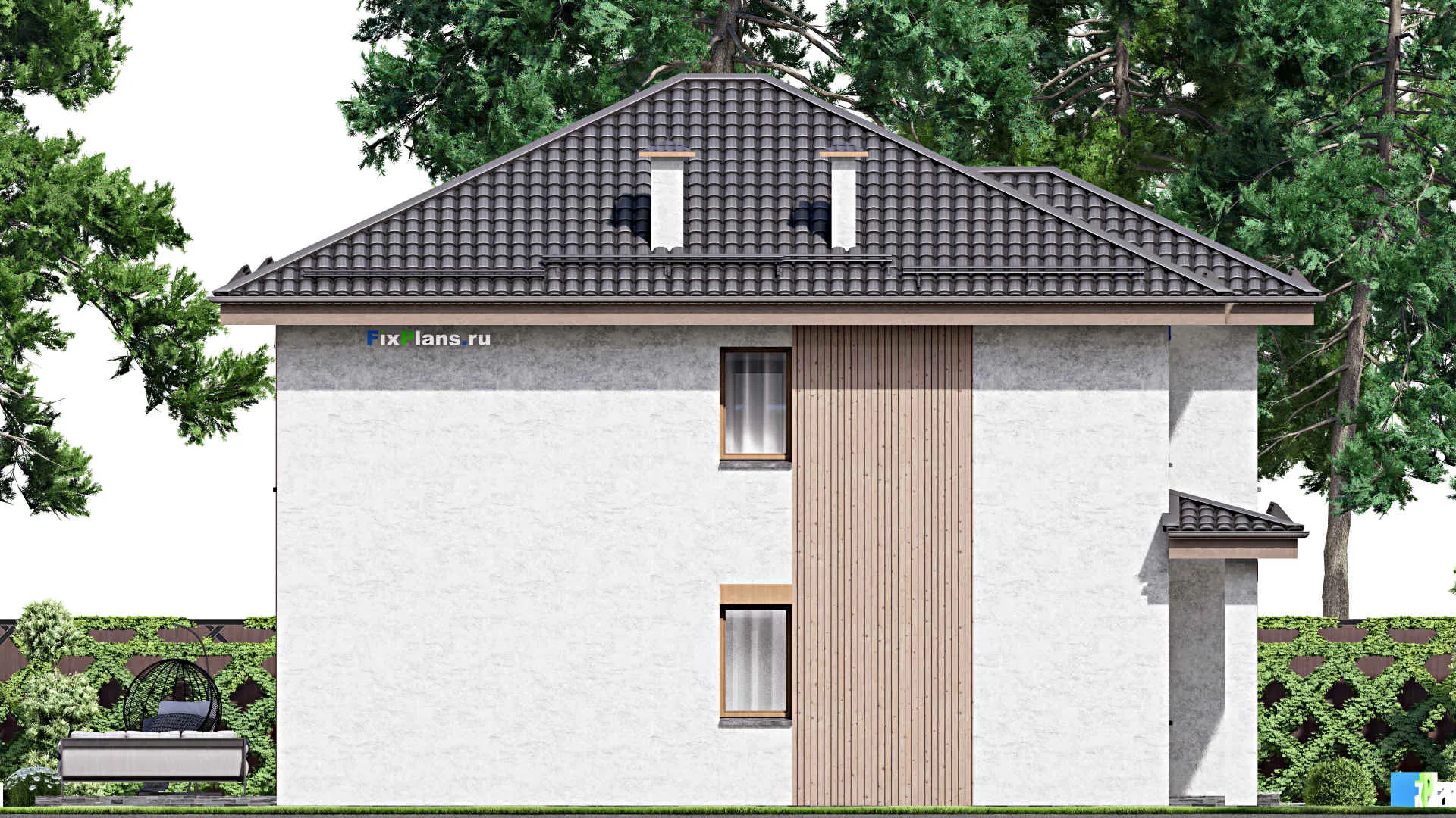 F-12734 - Проект двухэтажного дома 10 на 16, площадью 200 м² с террасой и 4 спальнями