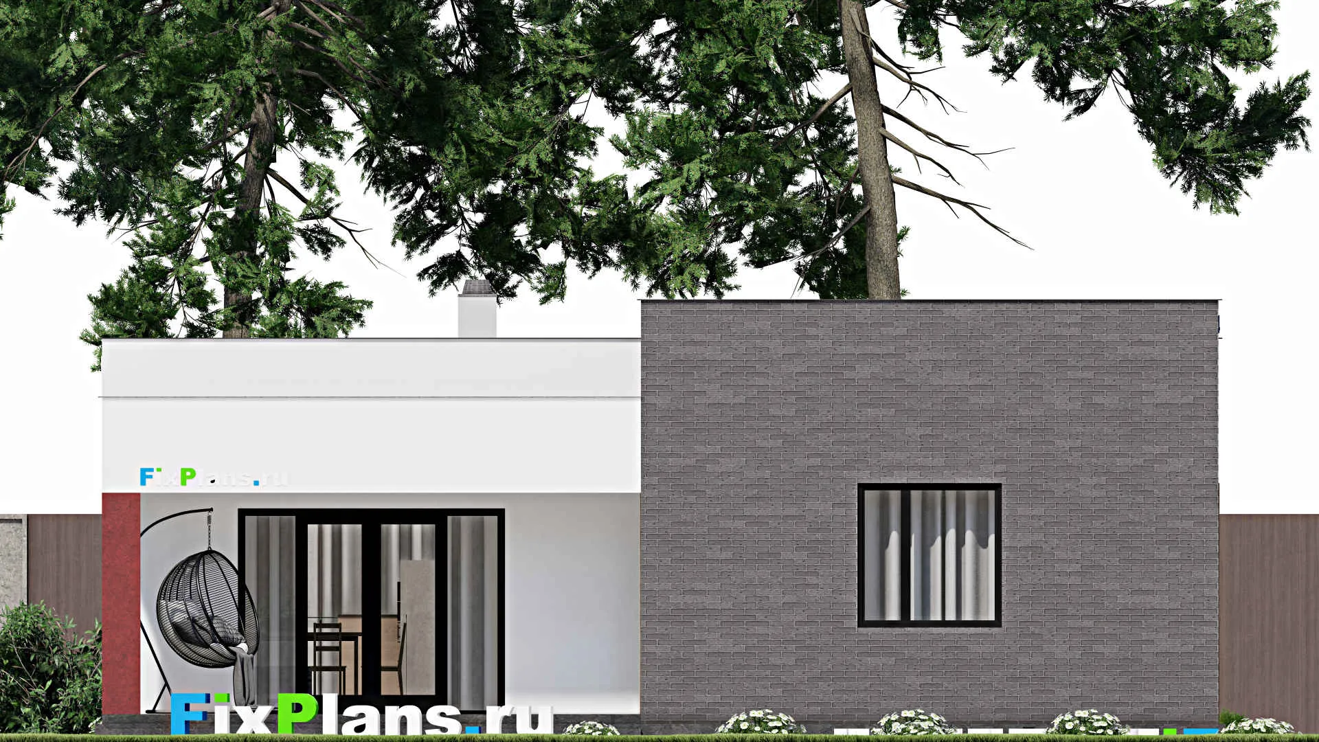 F-4058 - Проект одноэтажного дома 11 на 12, площадью 110 м² с террасой и 2 спальнями