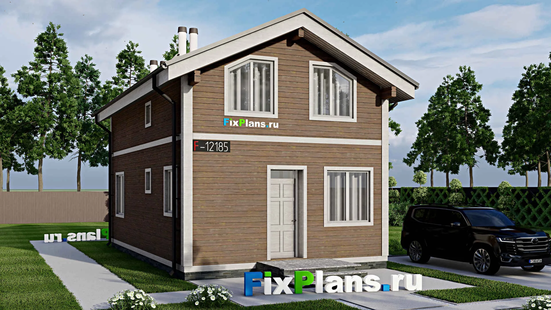 F-12185 - Проект дома с мансардой 6 на 14, площадью 110 м² с террасой и 3 спальнями