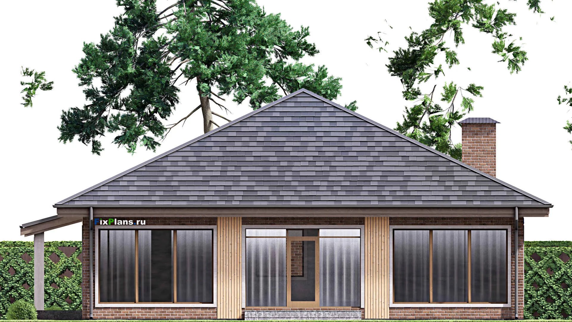 F-14669 - Проект одноэтажного дома 15 на 16, площадью 310 м² с террасой, цокольным этажом и 4 спальнями