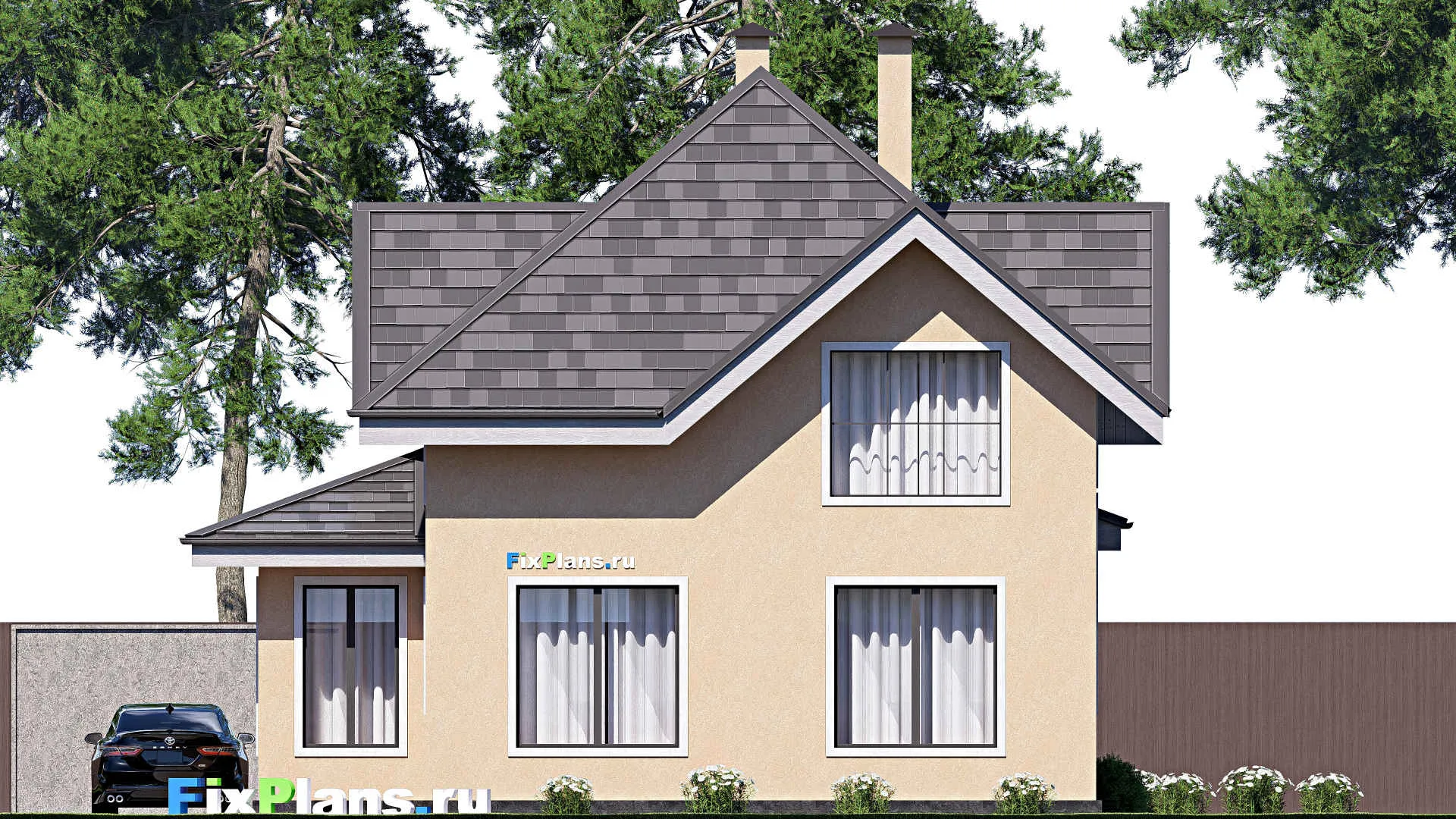 F-17324 - Проект дома с мансардой 11 на 14, площадью 140 м² с террасой и 4 спальнями