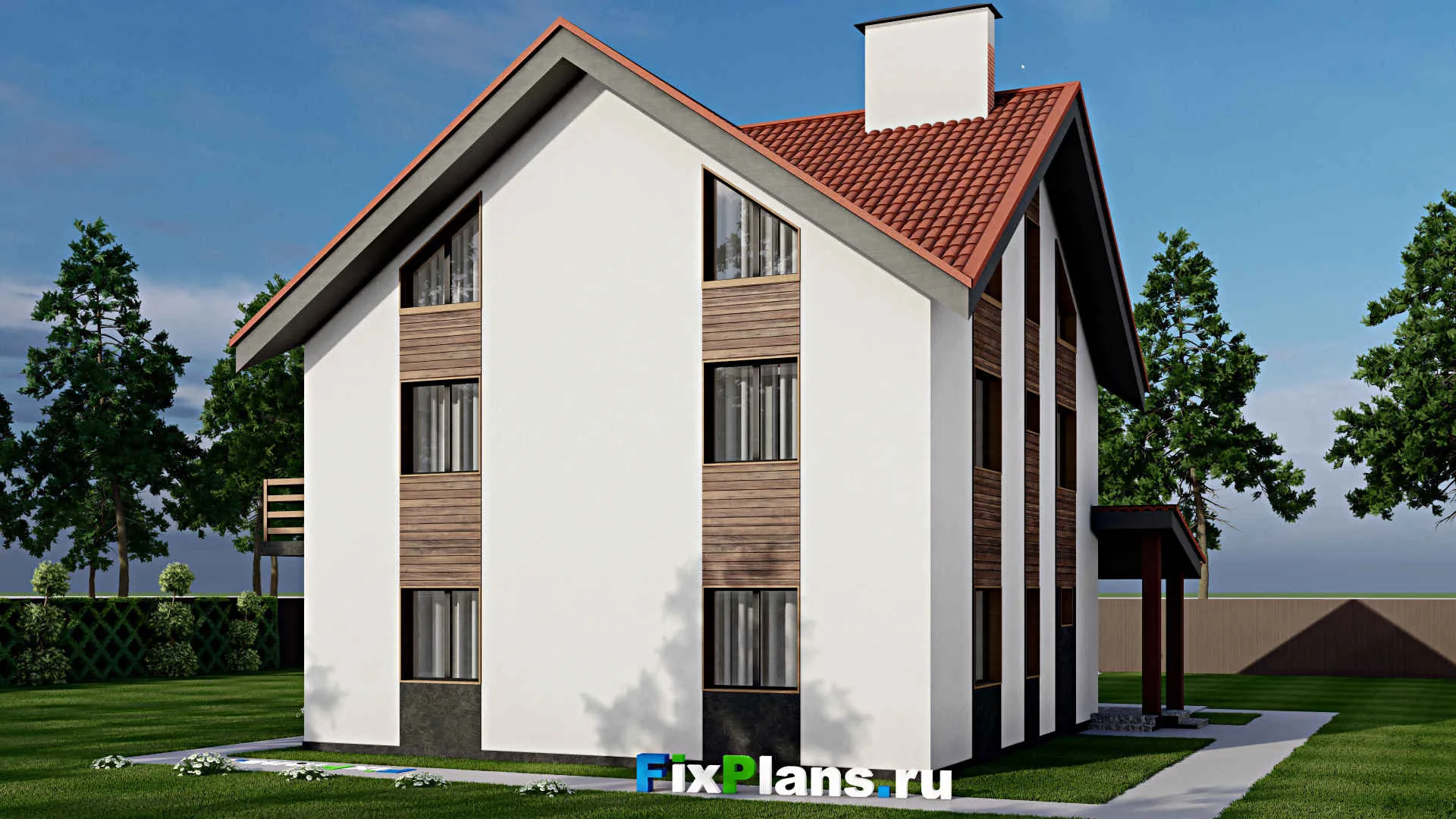 F-7163 - Планы двухэтажного дома с мансардой 12 на 14, площадью 280 м² с террасой, балконом и 4 спальнями