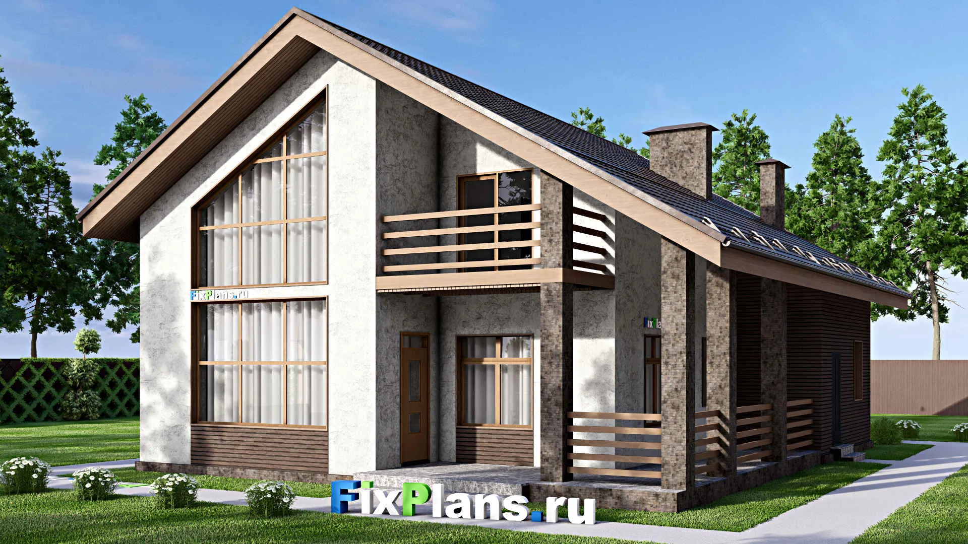 F-13328 - Проект дома с мансардой 12 на 16, площадью 220 м² с террасой, балконом и 3 спальнями