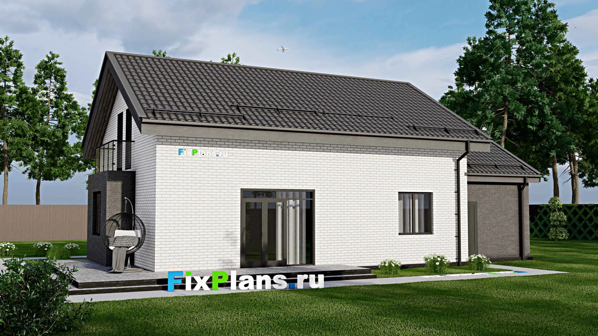 F-2906 - Планы дома с мансардой 9 на 17, площадью 210 м² с террасой, балконом, гаражом на 1 машину и 4 спальнями