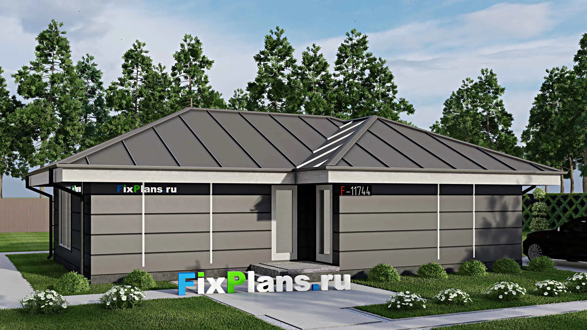 F-11744 - Проект бани 11 на 13, площадью 100 м² с комнатой отдыха и 3 санузлами