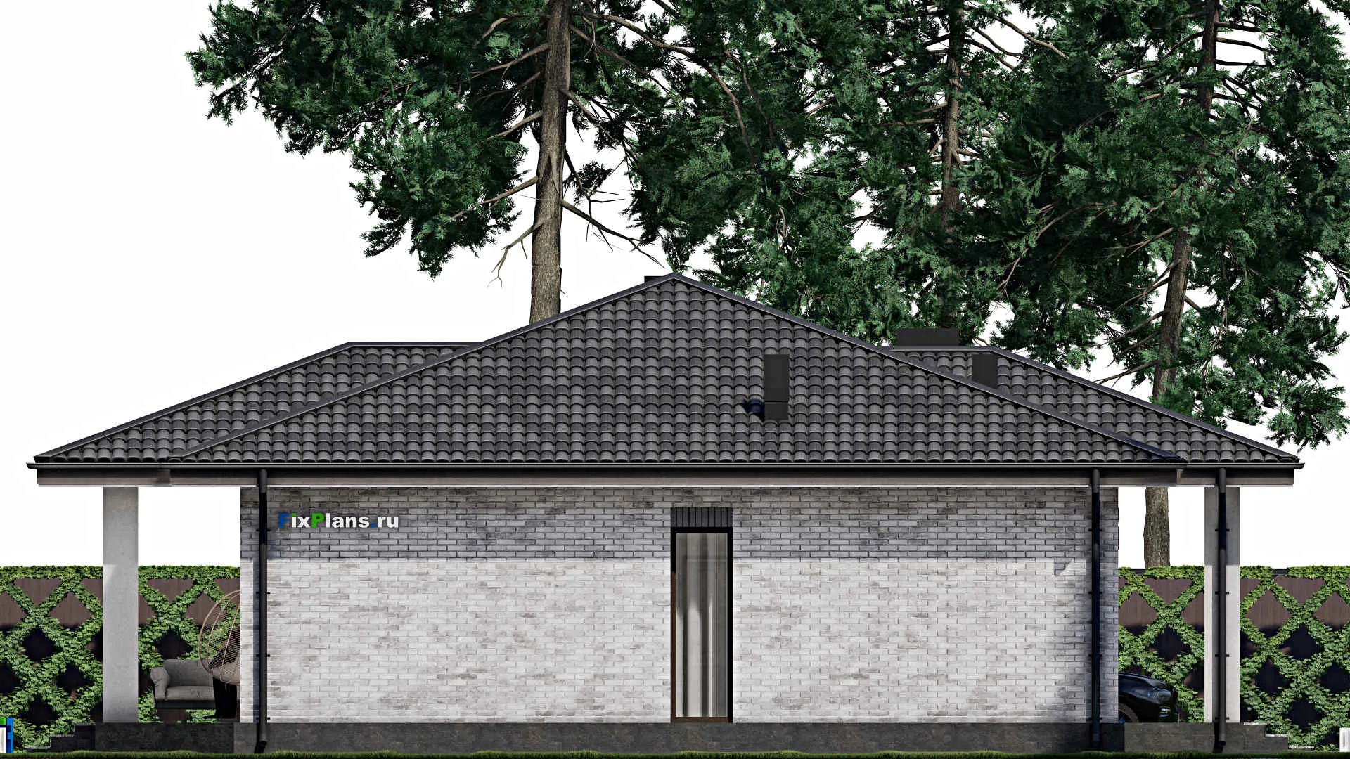 F-1286 - Проект одноэтажного дома 12 на 16, площадью 170 м² с террасой и 3 спальнями