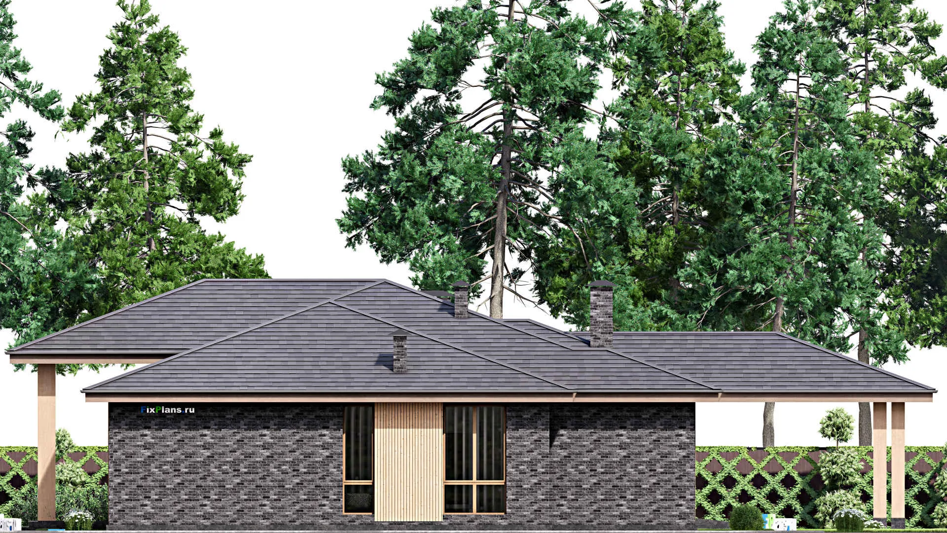 F-13580 - Проект одноэтажного дома 19 на 22, площадью 310 м² с гаражом на 2 машины и 3 спальнями