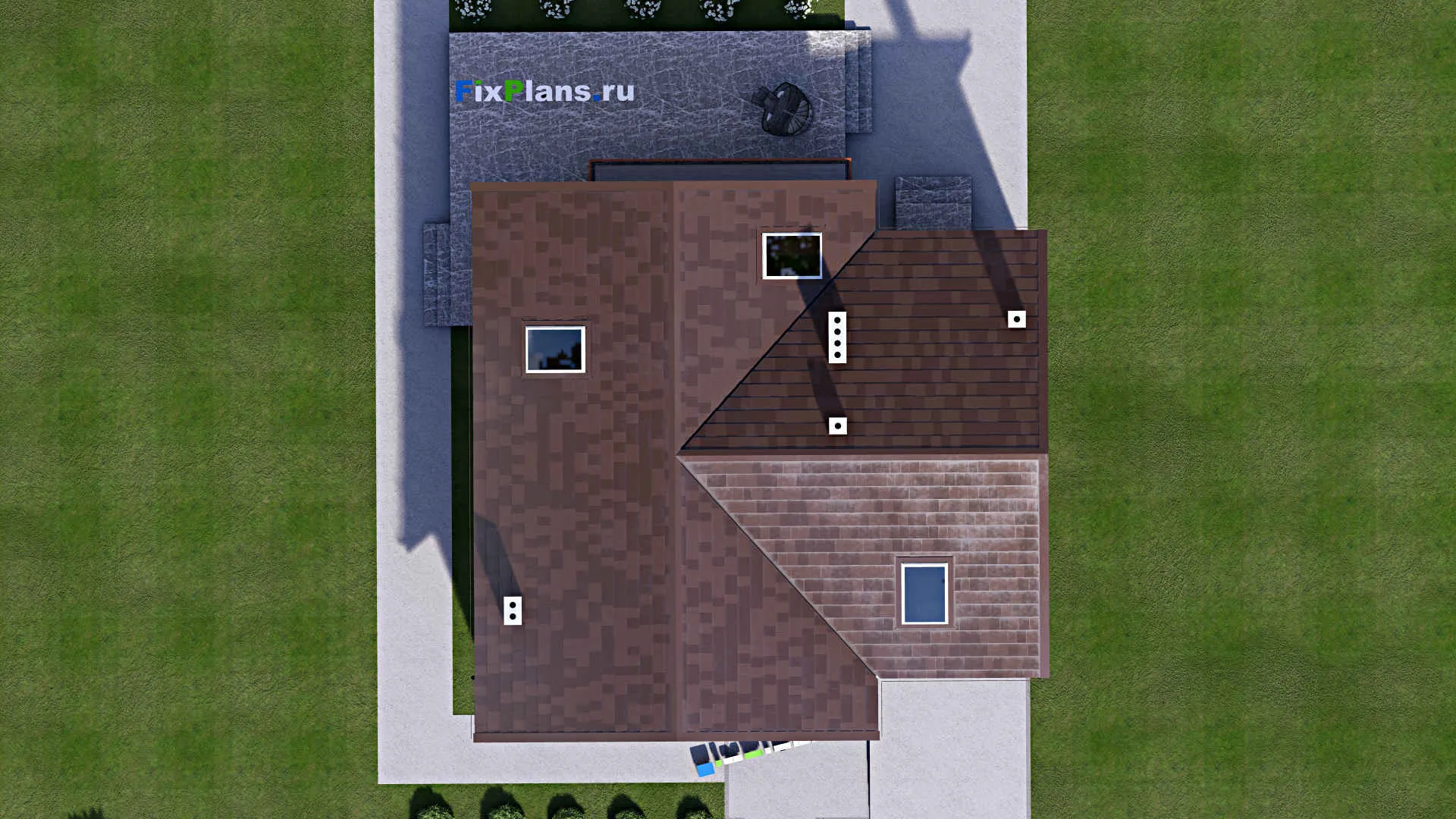 F-16181 - Проект дома с мансардой 13 на 16, площадью 240 м² с террасой, балконом, гаражом на 1 машину и 3 спальнями