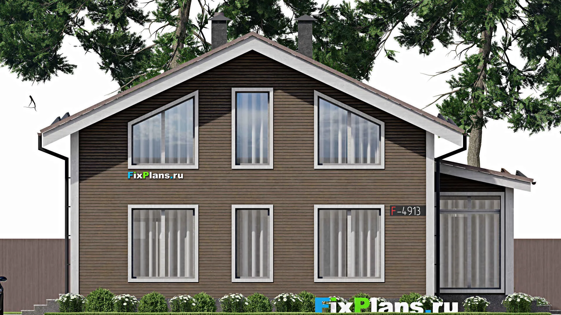 F-4913 - Проект дома с мансардой 11 на 13, площадью 160 м² с террасой и 5 спальнями