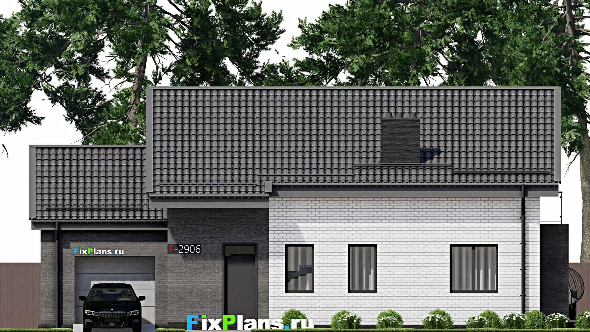 F-2906 - Планы дома с мансардой 9 на 17, площадью 210 м² с террасой, балконом, гаражом на 1 машину и 4 спальнями