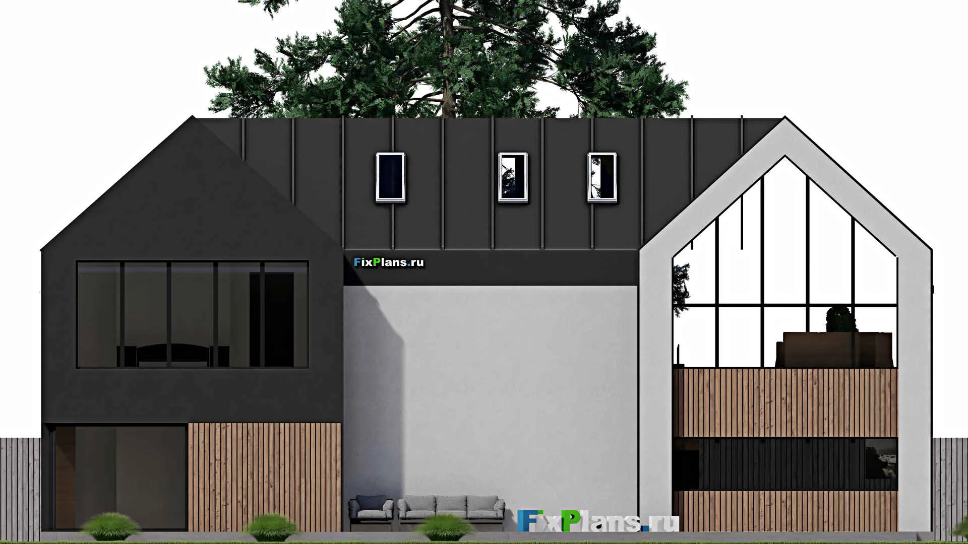 F-0368 - Проект дома с мансардой 15 на 20, площадью 330 м² с террасой и 4 спальнями