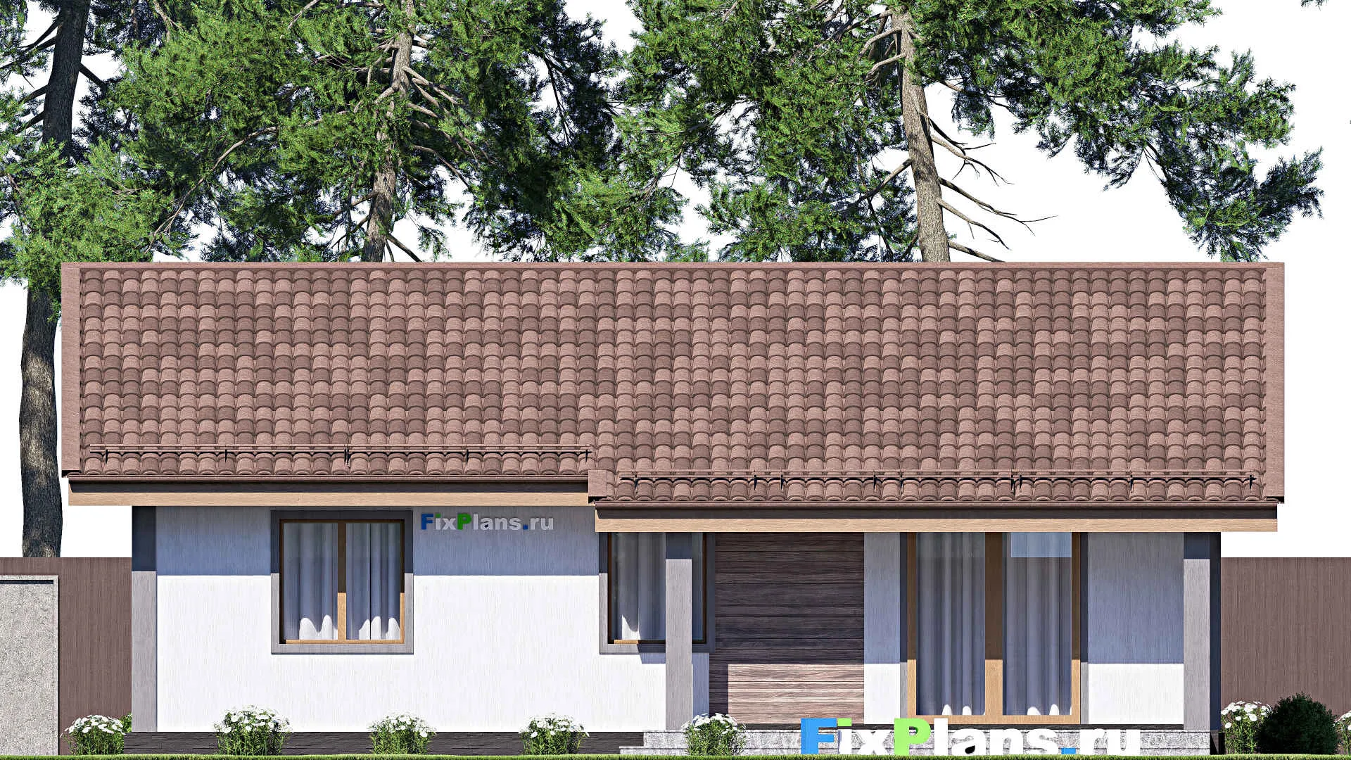 F-17261 - Проект одноэтажного дома 13 на 13, площадью 110 м² с террасой и 3 спальнями